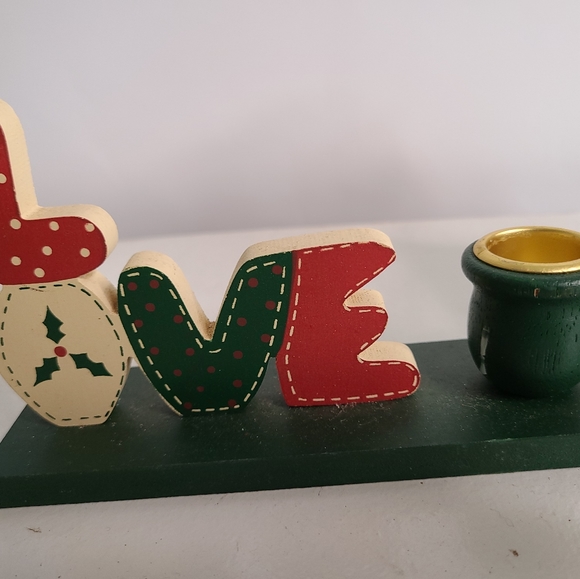 2 - Vintage Wooden LOVE Candle Holder 1- Santa front of house Christmas theme - Picture 10 of 10